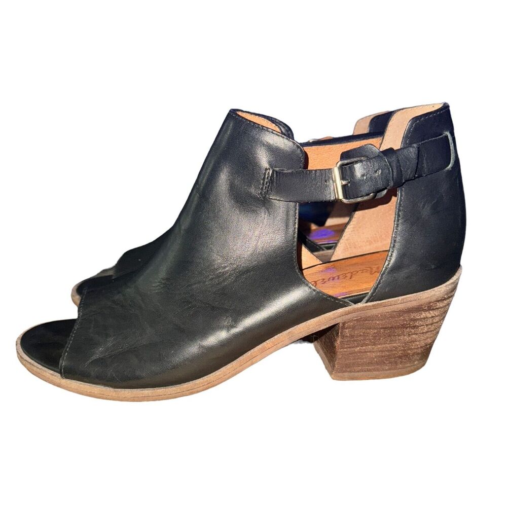 Madewell Pierce Open Toe Ankle Boots Women's 7.5 Black Leather Cut Out Booties